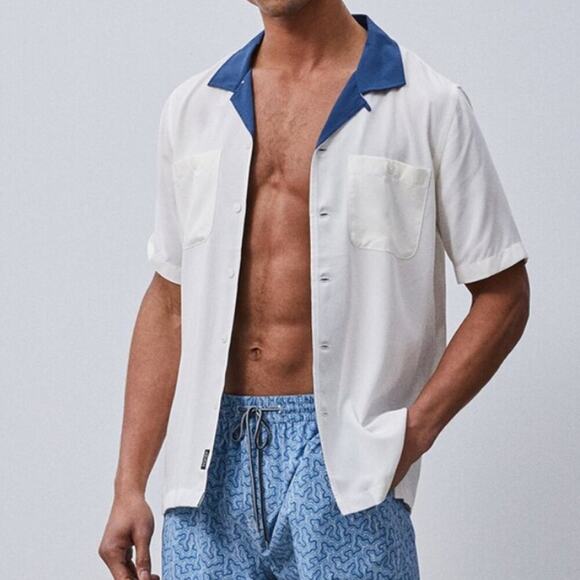 Todd Snyder Japanese Contrast Rayon Bowling Shirt in White - Picture 1 of 9